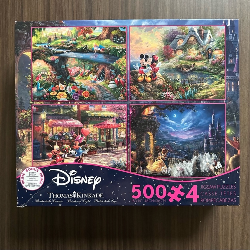 Complete Thomas Kinkade Disney Puzzle - 4 Pack Belle, Alice, Mickey & Minnie